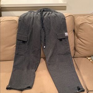 Men's Dark Gray Cargo Pants with Drawstring Waist